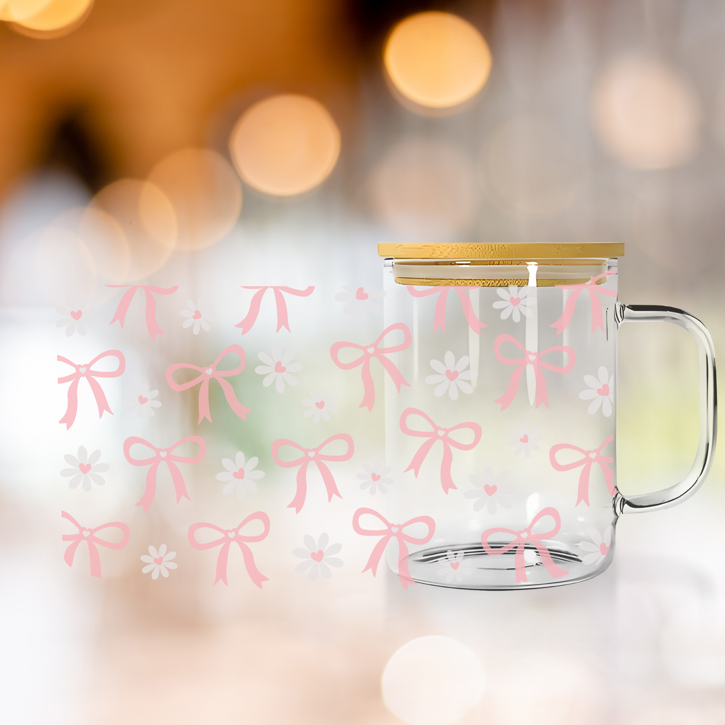 Daisy Pink Bow Clear Mug