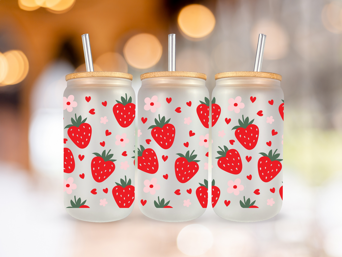 Berry Hearts Frosted Glass