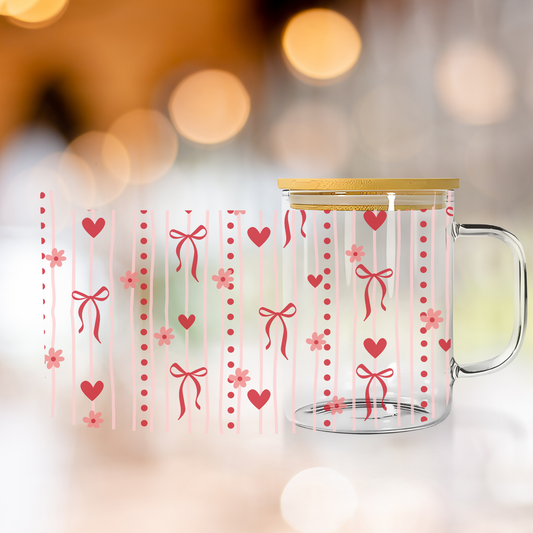Red Hearts Bow Clear Mug